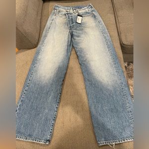 R13 blue wide leg cross over jeans